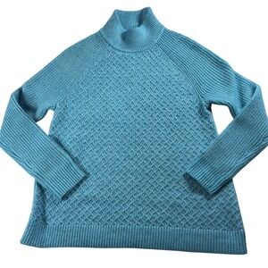 Talbots Petite Aqua Blue‎ Textured Mock Neck Sweater Women's LP Cozy Wool Blend